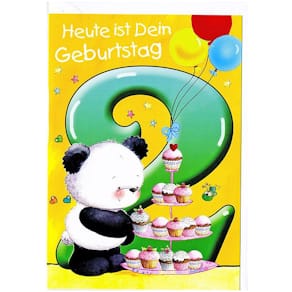 Geburtstagskarte Apollo, Kinder, Zahl 2, sortiert, 5 Stück, inkl.