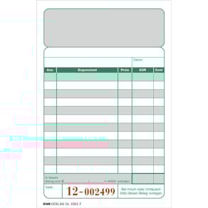 Kassenblock RNK zweifarbig, 15x10 cm, 2x50 Blatt