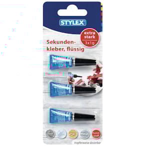 Sekundenkleber STYLEX, 3x1g, Blisterkarte