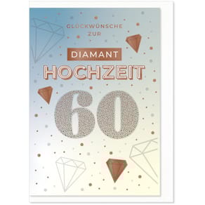 Hochzeitskarte KOMMA³, Diamantene Hochzeit, bunt, mit Umschlag