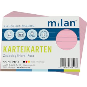 Karteikarte Milan, A6, liniert, rosa, 100 Stück
