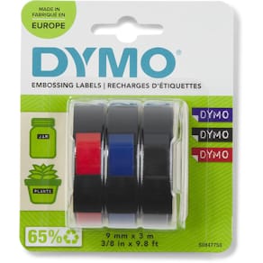 Tape Dymo D3, 9 mm, geassorteerde kleuren, blister 3 stuks