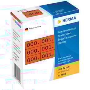 Nummernetiketten HERMA dreifach, 0–999, rot/schwarz
