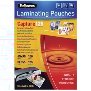 Lamineringslommer Fellowes Premium 125µm, 65x95mm, klar, 100 stk