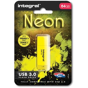 USB-stick Integral Neon 3.0, 64 GB, geel