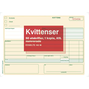 Blankett kvittens numrerad A5L 2x50 blad