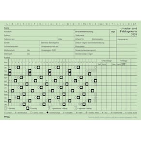 Urlaubs- und Fehltagekarte RNK 2026, A5 quer, grün