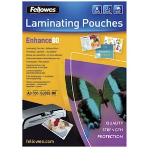 Lamineringslommer Fellowes Premium selvklæbende, 80 µm, 100 stk