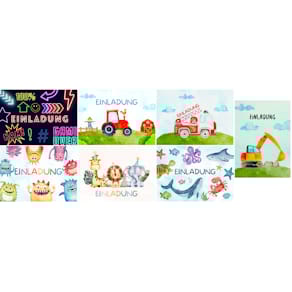 Einladungskarte KOMMA³, 16 Stück, sortiert, 8 Motive, inkl. Umsch