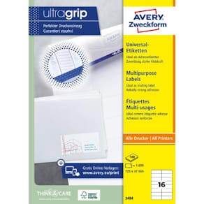 Etikett AVERY Ultragrip 105x37mm (1600)